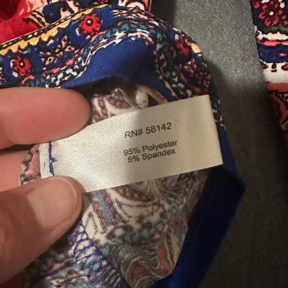 Boston Proper‎ Womens Mirror Print Knit Blouse Tie at Neck Bell Sleeve Small - Picture 5 of 8